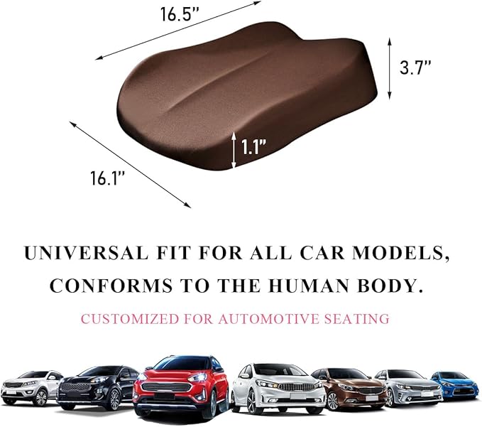 Car Seat Cushion, Comfort Memory Foam Car Cushion, Non-Slip Auto Booster Seat Cushion for Improve Driving Vision, Suitable for Vehicles Trucks SUVs Car Accessories (Coffee)