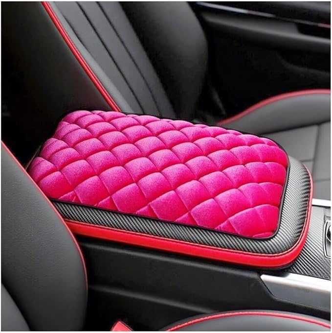 Car Center Console Cushion Pad, Comfortable Vehicle Armrest Seat Box Cover Protector, Soft Automotive Interior Decorative Arm Rest Mat Accessories, Universal for SUV RV Truck (Rose Red)