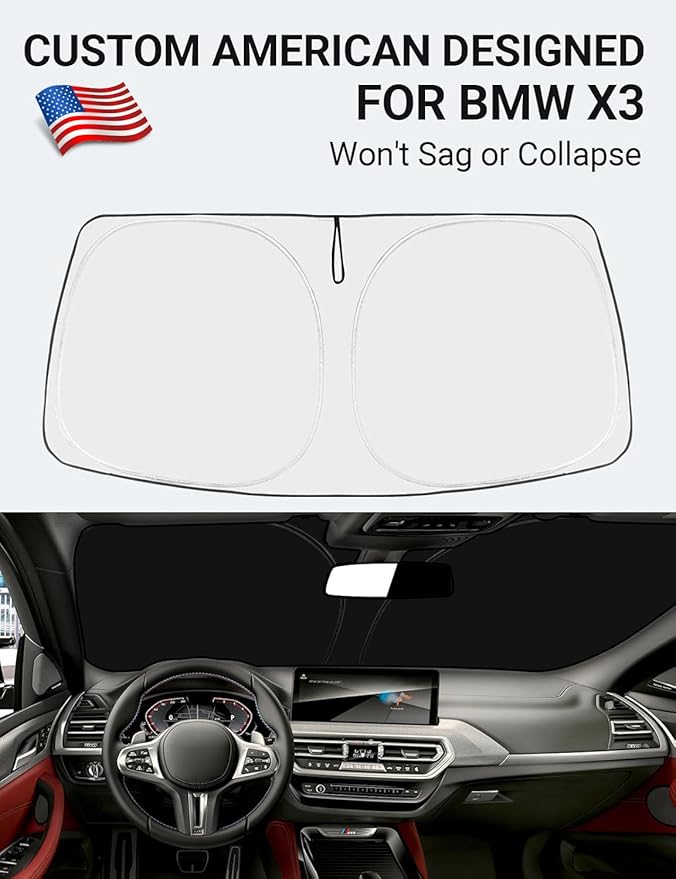 Proadsy 2026 Upgrade Front Windshield Sun Shade Foldable Sunshade Protector Custom Fit 2018-2025 BMW X3 Accessories