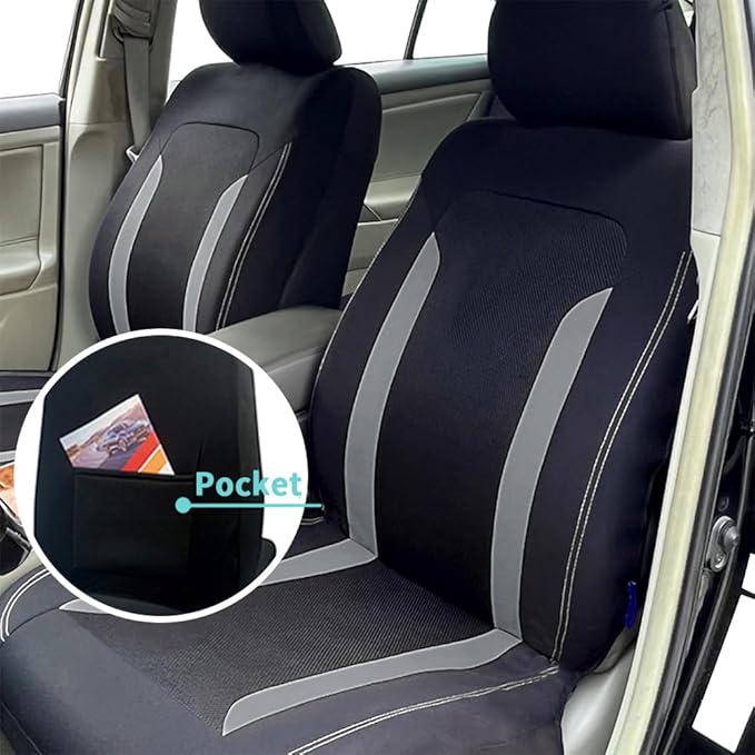 4PCS Cooling Car Seat Covers,Breathable Front Seat Covers with Mesh Construction and Foam Padding,Car Seat Protector to Reduce Back Sweating,Universal Car Interior for Car SUV (Gray)