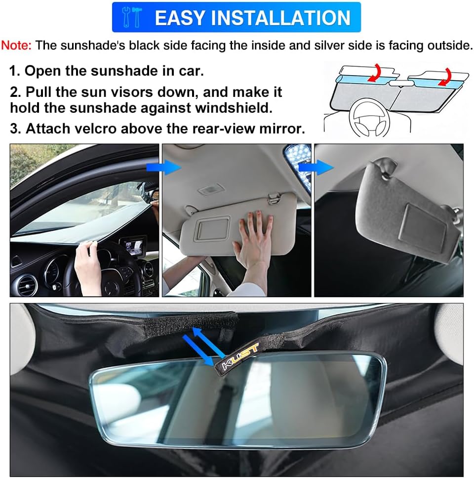 KUST Windshield Sun Shade for 2017-2024 2025 Cadillac XT5 Accessories Window Shade Foldable Sunshade Protector Blocks UV Rays Keep Your Car Cooler
