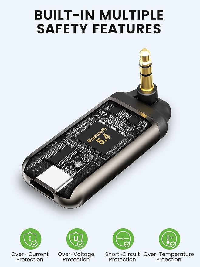 HVMLAK Air88 Bluetooth 5.4 Aux Adapter, 180° Swivel 3.5mm Jack Receiver for Car Home Stereo, Handsfree Calls, 12 Hours Battery, HiFi Sound, Solid Metal Case