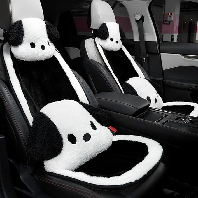 Set of 8 Car Headrest & Lumbar Support & Seat Cushion & Back Support Pillow Cute Black & White Dog Pattern Car Seat Pillow Comfortable & Durable Car Accessories Pillow for Long Sitting