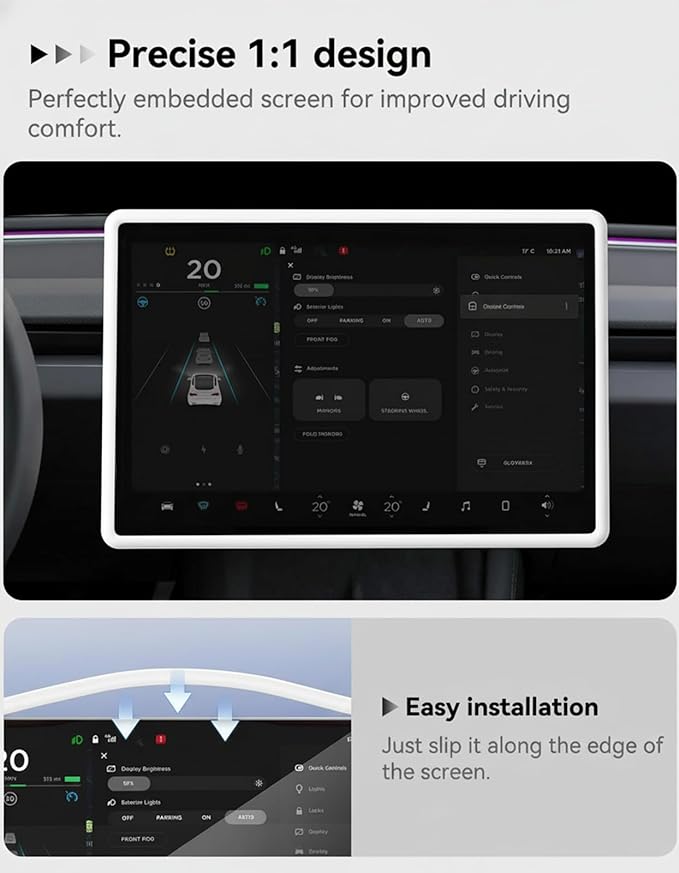 Farmogo Protector Trim Frame for 15.4'' Tesla Model Y & Model 3 Highland 2024-2026 Accessories with Wireless Silicone Charging Mat Screen Edge & Rearview Mirror Protector Frame (3PCS White)