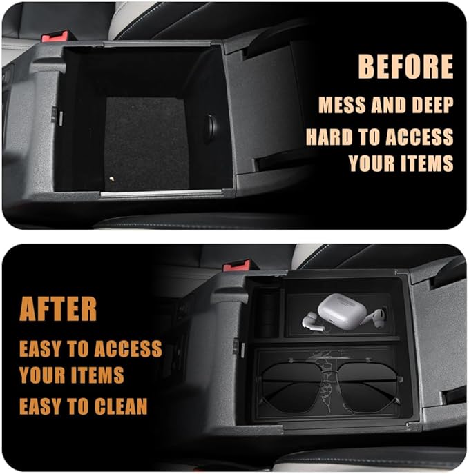 TripleAliners Center Console Organizer Compatible with 2021-2024 Ford Bronco(No for Sport) Accessories Bronco 2/4-Door Center Console Storage Box ABS Material with Leather Trim(V2_Black)Won't Fit 2025