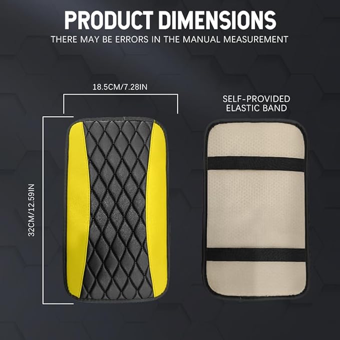 Car Center Console Cushion Pad, Car Armrest Cover, Universal Leather Waterproof Armrest Seat Box Cover, Car Decor Accessories Comfortable Auto Armrest Cover Protector for Cars (Yellow)