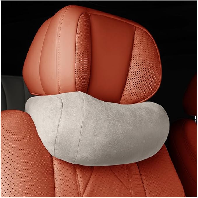 Car Headrest Neck Pillow, Suede Soft Comfortable Vehicle Seat Support Head Rest Pillow Cushion for Driving, Automotive Interior Accessories, Universal for SUV Sedan Truck (Beige)