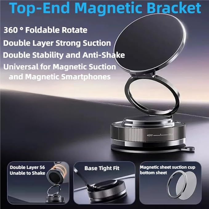 Vacuum Magnetic Car Phone Holder 360° Adjustable Foldable Portable Magnetic Phone Holder for Car for Car/Gym/Mirror/Smooth Surface Suction Cup Phone Mount Compatible for All Smartphones (Volcanic Red)