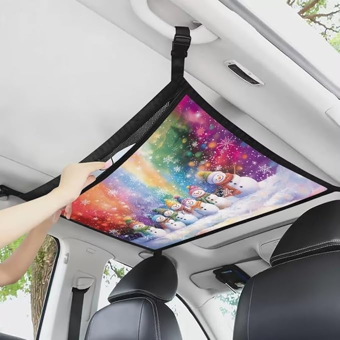 Rainbow Snowman Car Roof Storage Bag Hanging Car Storage Bag Premium Car Seat Organizer Inner Car Accessories Compatible with Most Vehicles