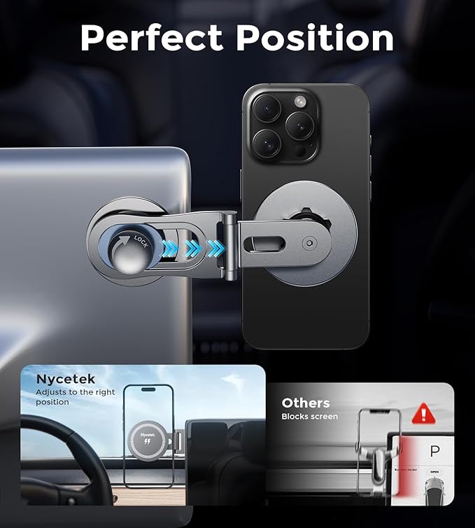 Nycetek 15W Tesla Phone Mount Charger, Tesla Phone Holder Model Y Model 3, Screen & Dashboard [Strongest Magnet Power] Magnetic Tesla Model Y 3 2025 Accessories for All Phone