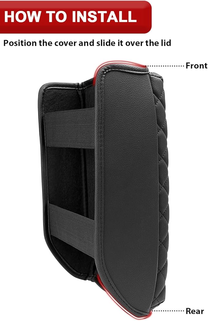 KBH Center Console Armrest Cover for Infiniti QX60 & JX35, Nissan Pathfinder 2013 2014 2015 2016 2017 2018 2019 2020, Vinyl Leather Trim, Middle Console Lid Protector, Anti-Scratch, Black