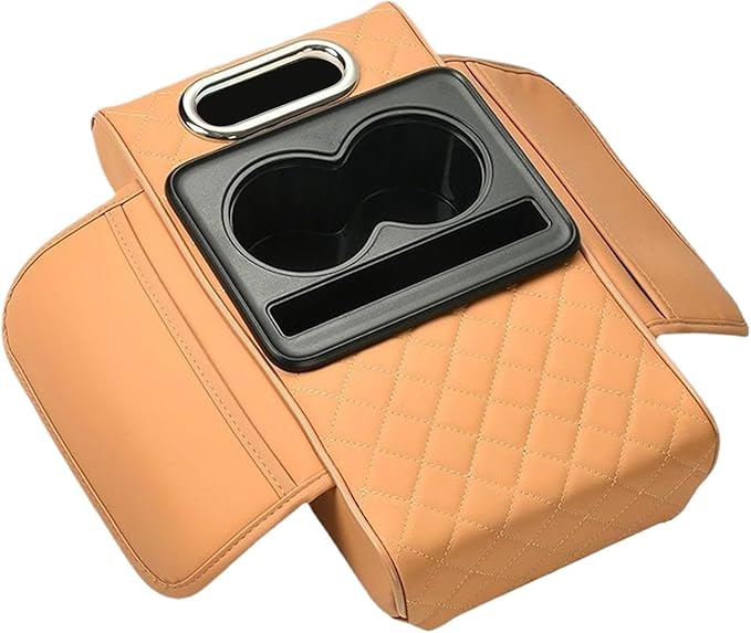 Car Center Console Pad PU Leather Armrest Organizer with Tissue Box Slot for Vehicles, Style A