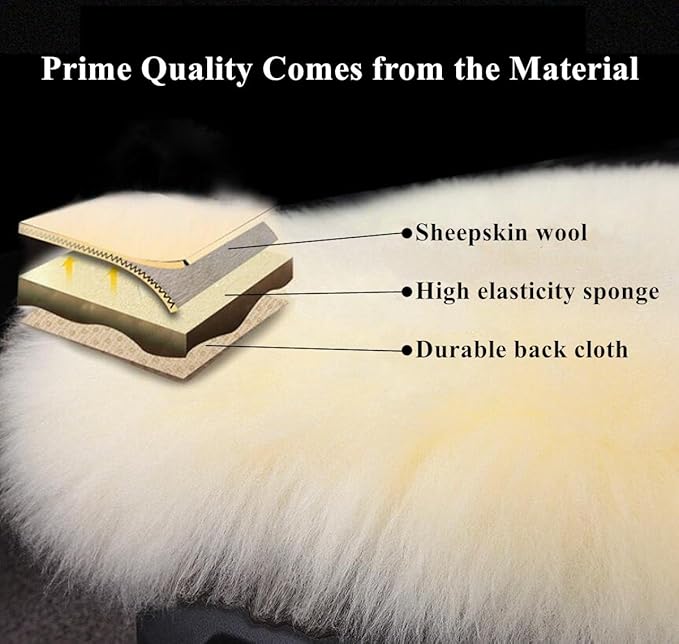 Winter Warmth: Universal Sheepskin Seat Cushion Cover - Natural Wool, for Cars, Trucks, SUVs & Vans - Cozy & Stylish Driving Companion Rear Grey Tips