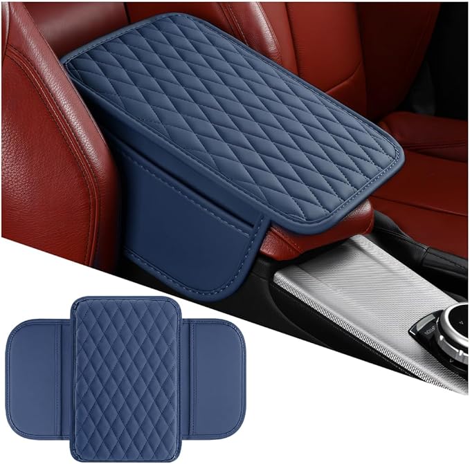 Mandark Car Center Console Cover, Microfiber Leather Vehicle Armrest Protector Cushion with 2 Storage Bags, Auto Interior Arm Rest Seat Box Pad Accessories, Universal for SUV, Sedan, Truck (Dark Blue)