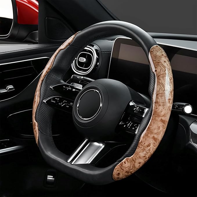 AUCELI Car Wood Grain Steering Wheel Cover, Anti-Skid Segmented Auto Steering Wheel Protector, Automotive Interior Accessories, Universal for Most Vehicles Men and Women