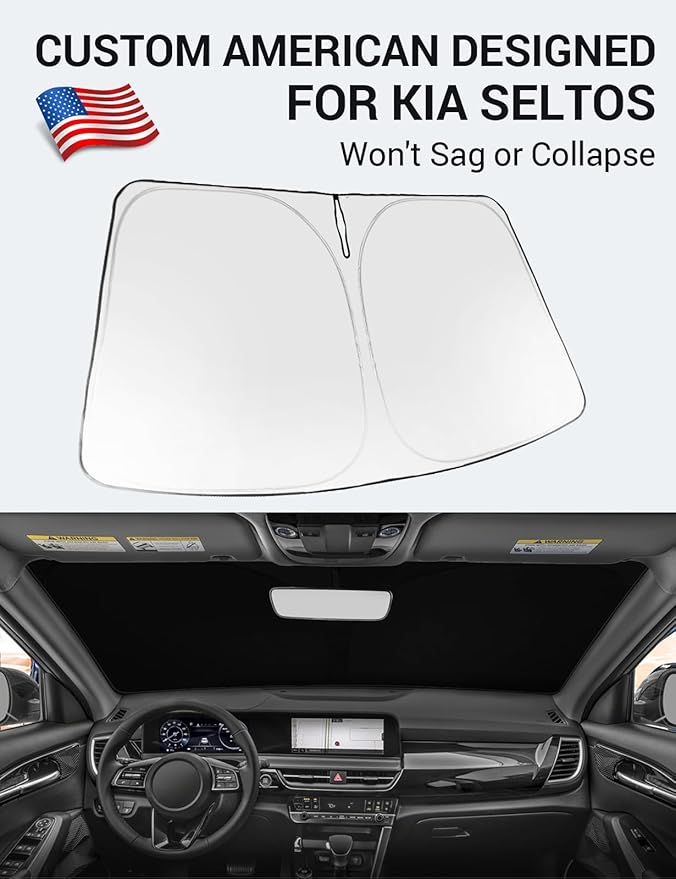 Proadsy 2026 Upgrade Windshield Sun Shade Custom Fit Kia Seltos 2021-2025 2026 Foldable Front Sunshade Protector Sun Visor Blocks UV Rays Keep Car Cooler Accessories