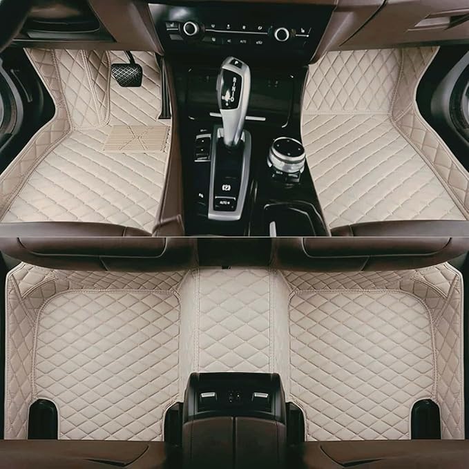 Yaruicar Custom Personalized Floor Mats for Cars Luxury Full Coverage All Car Floor Mats Anti-Slip Leather Car Mat Set Trucks & SUVs Trucks Automotive Floor Mats Liners (Beige)