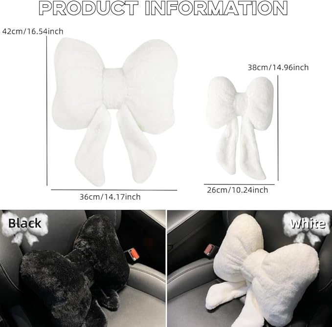 LYFJMUS 4 Pack Plush Bow Car Headrest Pillow and Lumbar Support Pillow Soft Butterfly Car Neck Pillows for Driving Cars Decor (Black)