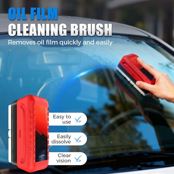 Automotive Oil Film Cleaning Brush, 2025 Upgraded Car Windshield Glass Cleaner for Car Windows, Glass Oil Film Remover Cleaning Board, Anti-Rain Fog, Improves Clarity (1 Set)