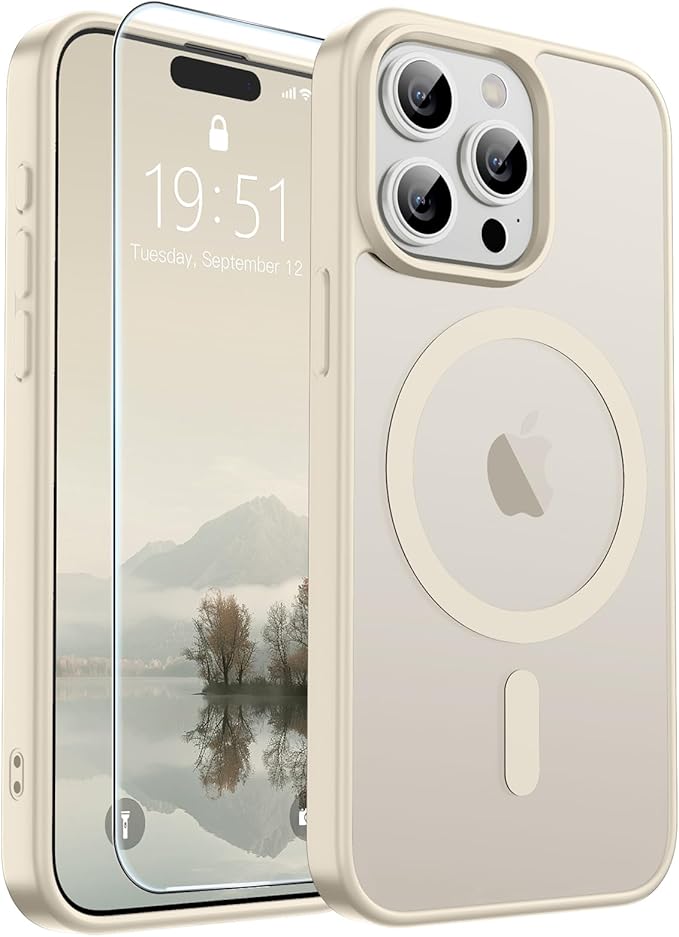 SUPFINE Magnetic for iPhone 15 Pro Case (Compatible with MagSafe) (Military Grade Drop Protection) Slim Translucent Matte Shockproof with Anti-Fingerprint Phone Case,Antique White