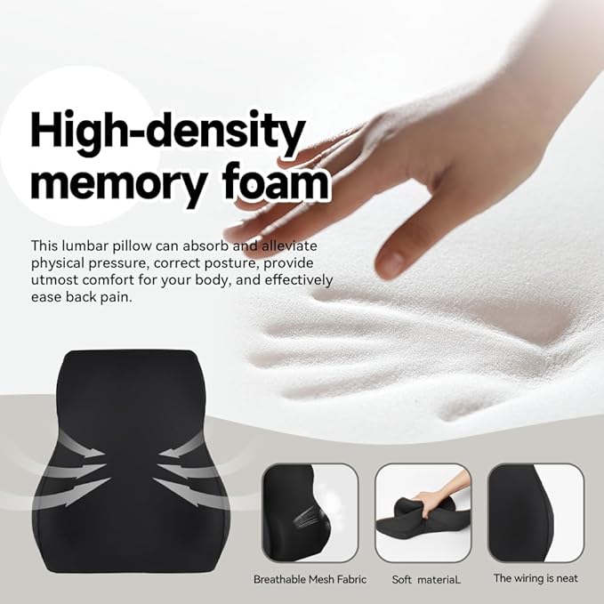 Memory Foam Lumbar Support Pillow for Car, Highly Supportive Back Cushion for Driving, Wheelchair, Office, Home and TravelMemory Foam Lower Back Cushion for Low Back Pain Relief