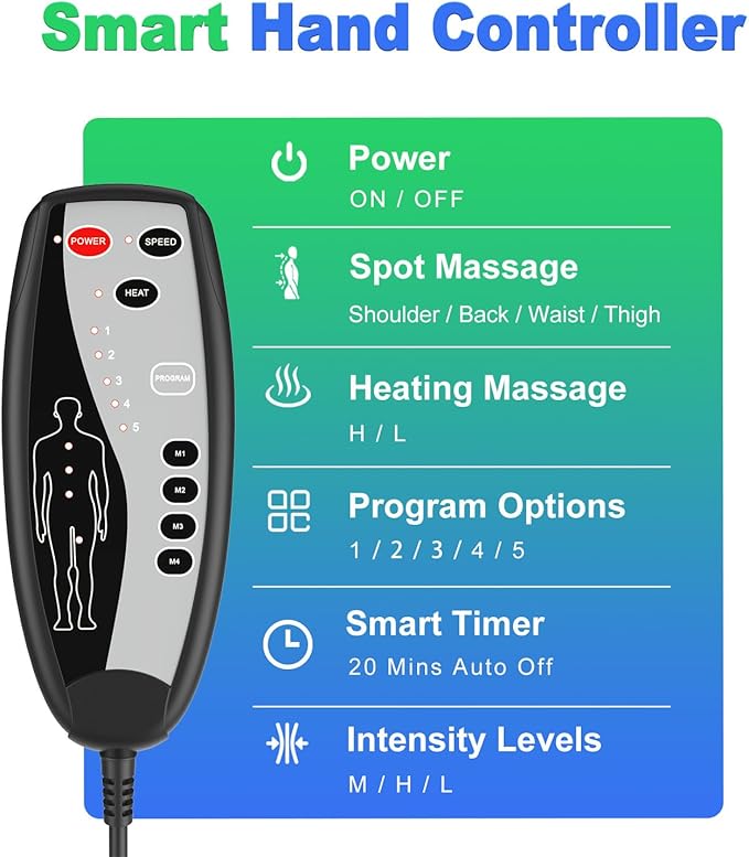 Vibration Back Massager with Heat for Chair, Massage Pad with Neck Support, Short Plush Cover, Seat Cushion for Seniors, Office Workers & Family,Fatigue & Pain Relief in Office,Home & Travel