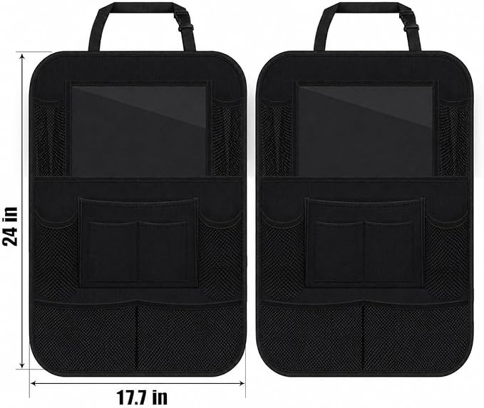 ULEEKA Car Backseat Organizer with 10" Table Holder, 9 Storage Pockets Seat Back Protectors Kick Mats for Kids Toddlers, Travel Accessories, 2 Pack