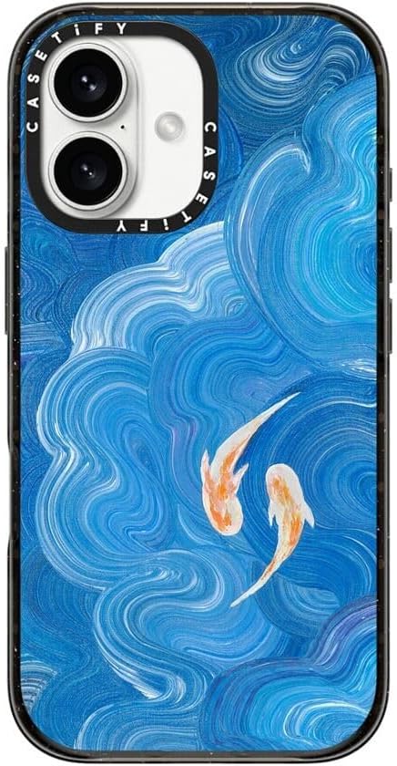 CASETiFY Impact Case for iPhone 16 [Slim / 8.2 ft. 4X Military Grade Drop Protection/Compatible with Magsafe] - Two Little Koi - Clear Black