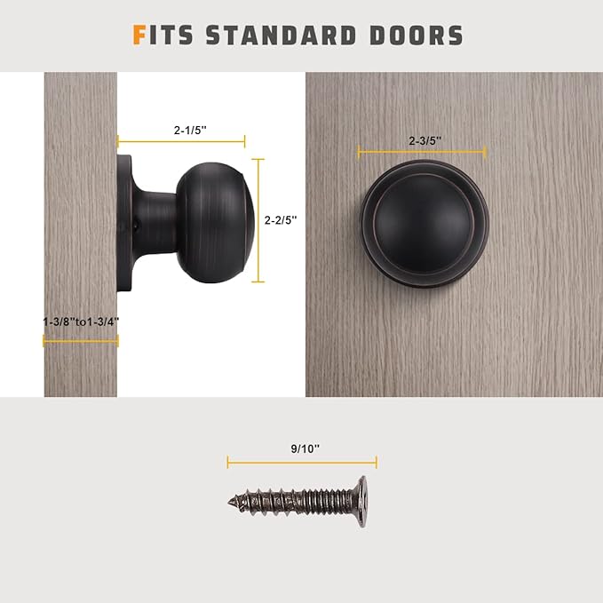 KNOBWELL 6 Pack Bronze Dummy Door Knob, Single Sided Handle for Closets, French Double Doors, and Pantry, Oil Rubbed Bronze One Side Non-Turning Interior Push/Pull Door Knob