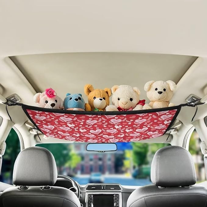 White Heart Grass Car Roof Storage Bag Car Storage Bag Organizer All Car Storage Organizers Vehicle Passenger Seat Organization and Storage for Travel