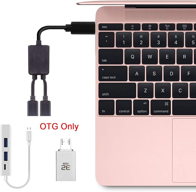 JSER Micro USB 2.0 OTG to Dual Ports Micro USB 2.0 5Pin Female Hub Cable Compatible for Laptop PC & Mouse & Flash Disk