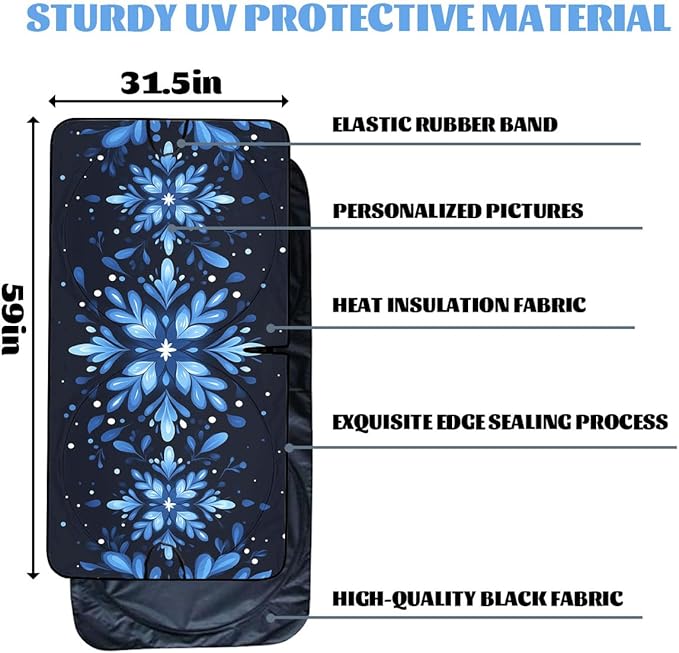 Christmas Car Window Sun Shield Blue Winter Nordic Snowflake Xmas Front Window Sun Shade Rays Sun Shade Visor Protector for Car Sedan Truck SUV Accessories 59" L x 31.5" W