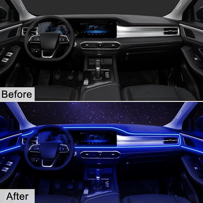 EL Wire Interior Car LED Strip Lights, 16.5FT USB Neon Glowing Strobing El Wire Strip with 6mm Sewing Edge, Ambient Lighting Kits for Car Inside Decorations (Blue)