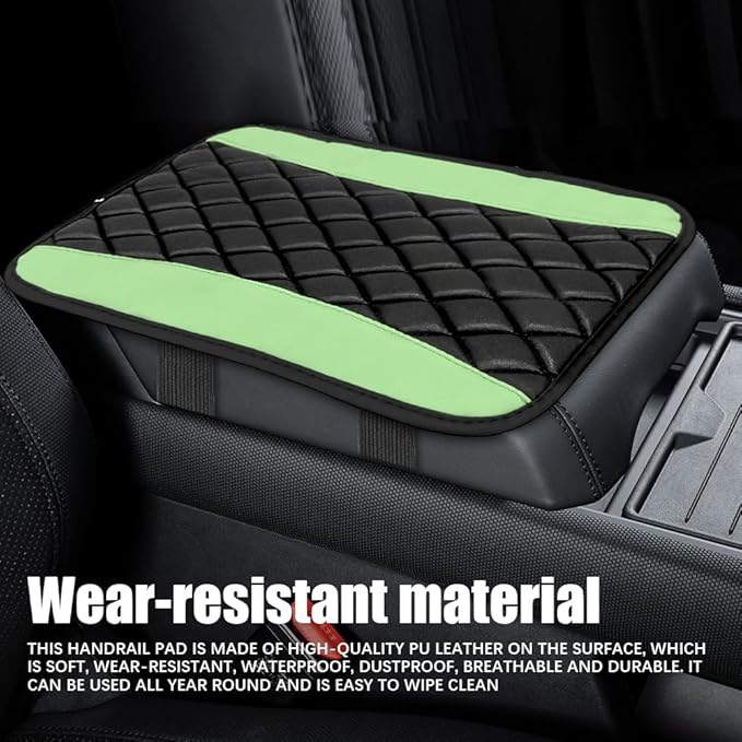 Car Center Console Cushion Pad, Arm Rest Covers, 12.6"×7.5" Leather Waterproof Auto Armrest Seat Box Protector, Auto Comfortable Center Console Cover Universal for Most Vehicles (Green)