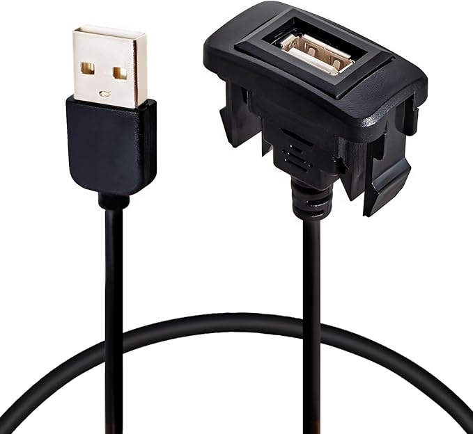 Anina USB Port Car Charger for Toyota, Male to Female USB Power Socket Adapter, Panel Flush Mount Extension Cable for Camry RAV4 Corolla Highlander, Square Vehicle Dash Port for IOS Android (34*23mm)