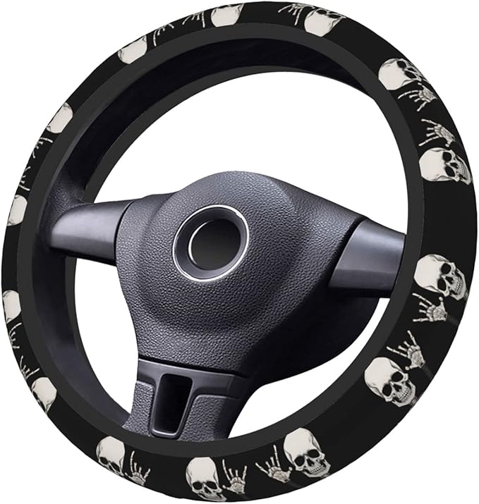 Rock and Roll Skull Steering Wheel Cover Men, Comfortable Elastic Steering Car Wheel Cover Fit 15 inches Universal Accessories Suvs Trucks Decor
