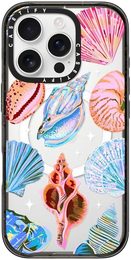 CASETiFY Impact Case for iPhone 16 Pro [Slim / 8.2 ft. 4X Military Grade Drop Protection/Compatible with Magsafe] - Seashell - Clear Black