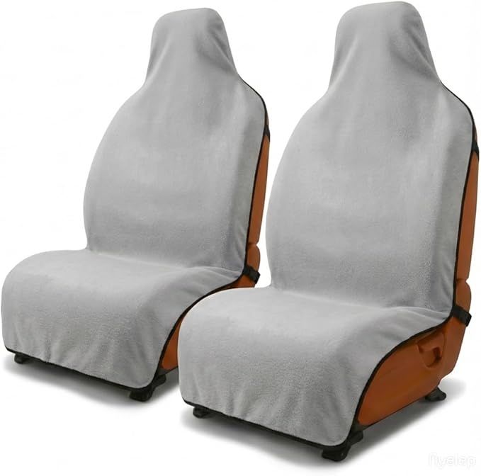 Grey Car Seat Covers, 2PCS Premium Auto Seat Towel Fit Cars SUV Trucks, Ideal Gift for Active People Who Work Sweat Swim Run Beach
