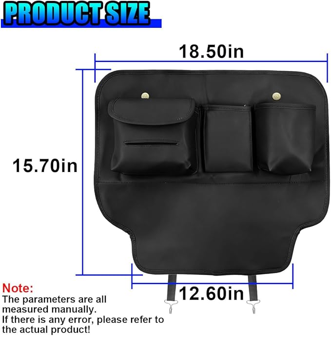 Leather Car Seat Back Organizer, Waterproof Car Seat Kick Mat with Cup Holder, Multifunctional Backseat Storage Bag, Universal Auto Travel Seats Protector Accessories for SUV Truck (Black)