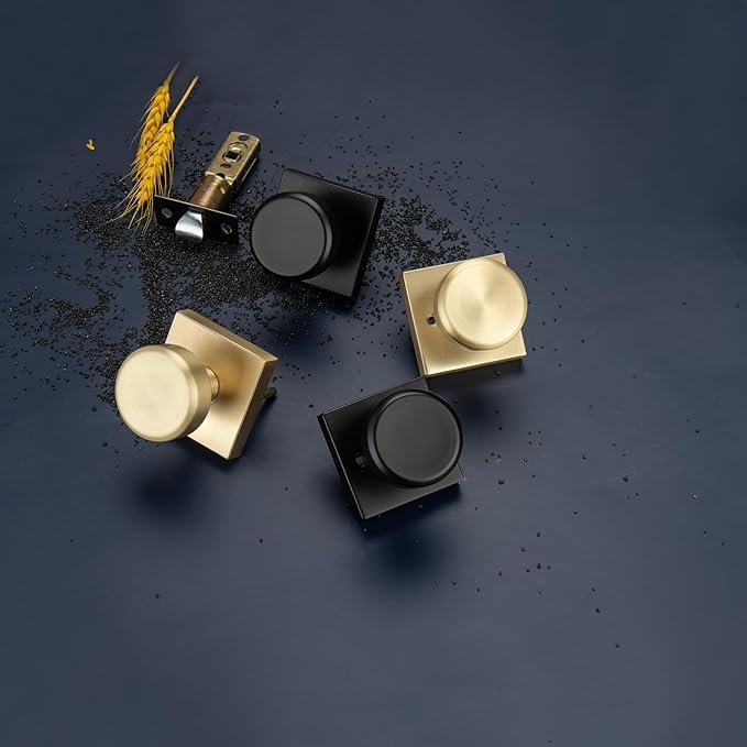 Black Door Knobs with Square Rosette, Interior Door Handles for Bath & Bed, Heavy Duty Door Knob with Lock
