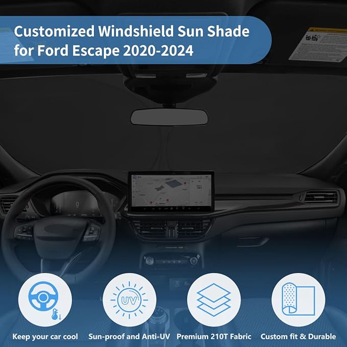 Windshield Sun Shade for Ford Escape S, SE, SE Sport Hybrid, SEL, Titanium 2019 2020 2021 2022 2023 Accessories Sunshade Windshield Cover - 4 Layers Sun Visor Window Shade Blocks UV Rays Cooler Car