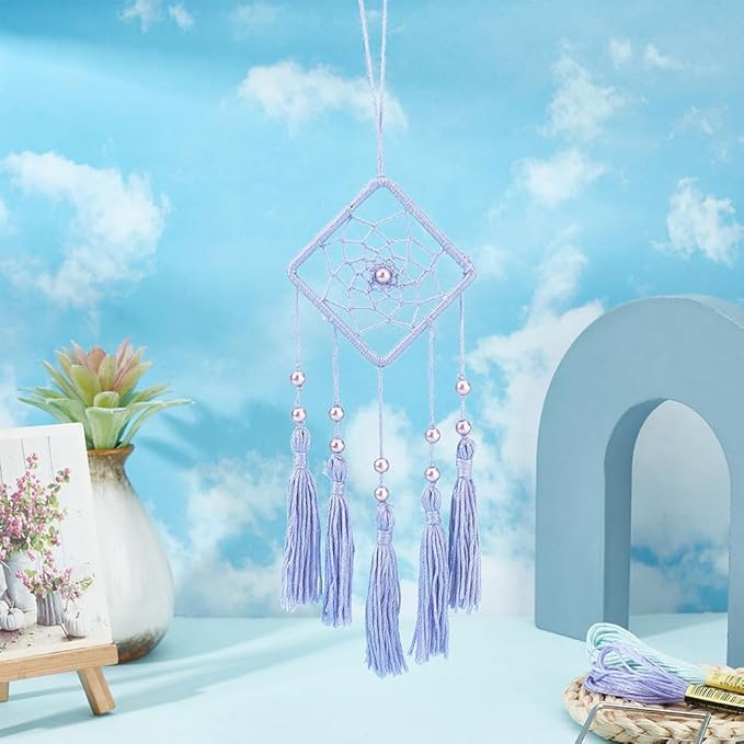 INFUNLY Dream Catcher Kit - Car Charm Ornament Set - Handmade Square & Circle Designs - Rearview Mirror Hanging Decor