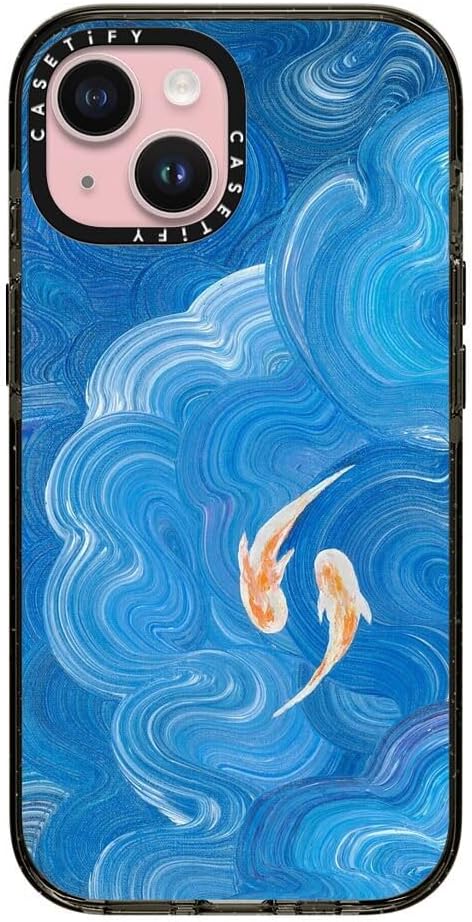 CASETiFY Impact Case for iPhone 15 [8.2ft 4X Military Grade Drop Protection/Compatible with Magsafe] - Two Little Koi - Clear Black