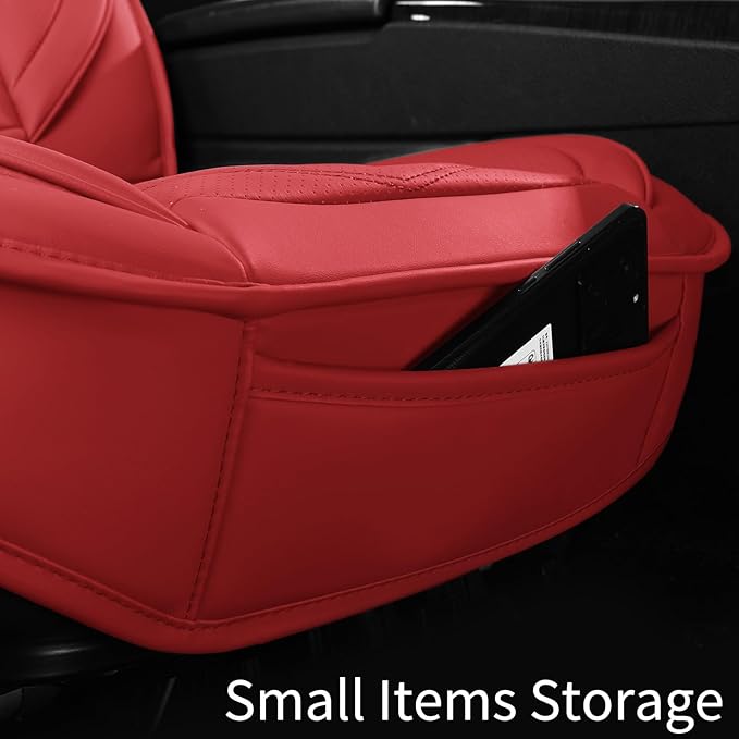 Nappa Leather Car Seat Covers Full Set, Red Car seat Protector 5 Seats, Waterproof Car Seat Cushion, Universal Automotive Seat Covers Fit for SUV Truck Pick-up Sedan, Front and Rear