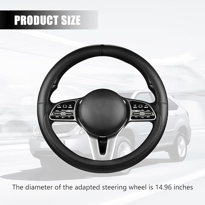 Car Steering Wheel Cover, 15 Inch Leather Anti-Slip Breathable Vehicle Steering Wheel Protector, Automotive Interior Protection Accessories, Universal for SUV Sedan Truck (Black)