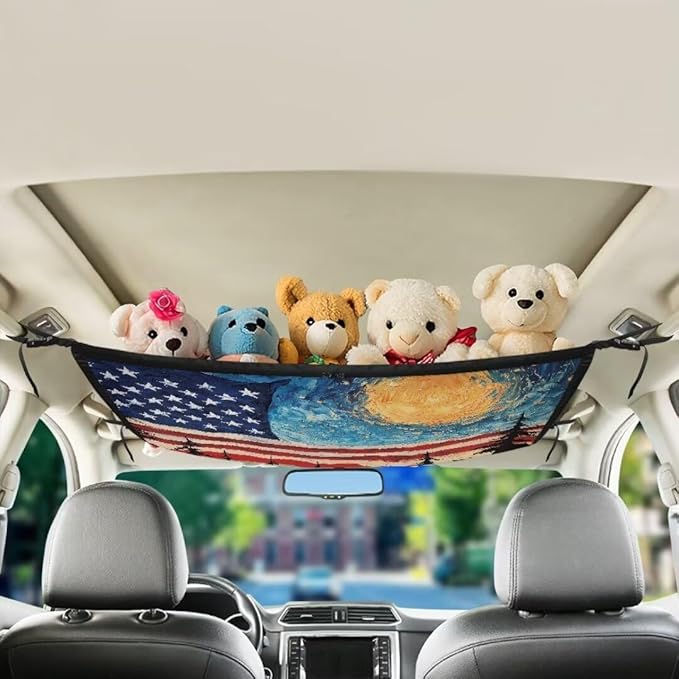 Moon USA Flag Car Roof Storage Bag Car Organizer for Car Seat Multi-Purpose Car Bag Storage Box Organizer Pouch Pocket Can Hold Mobile Phone, Wallet, Glasses