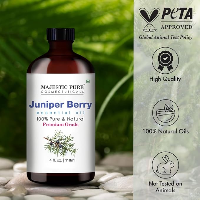 Majestic Pure Essential Oil with Glass Dropper - 100% Pure and Natural - Essential Oils for Diffuser, Aromatherapy, Soap and Candle Making, Juniper Essential Oil, Juniper Oil, 4 Fl Oz