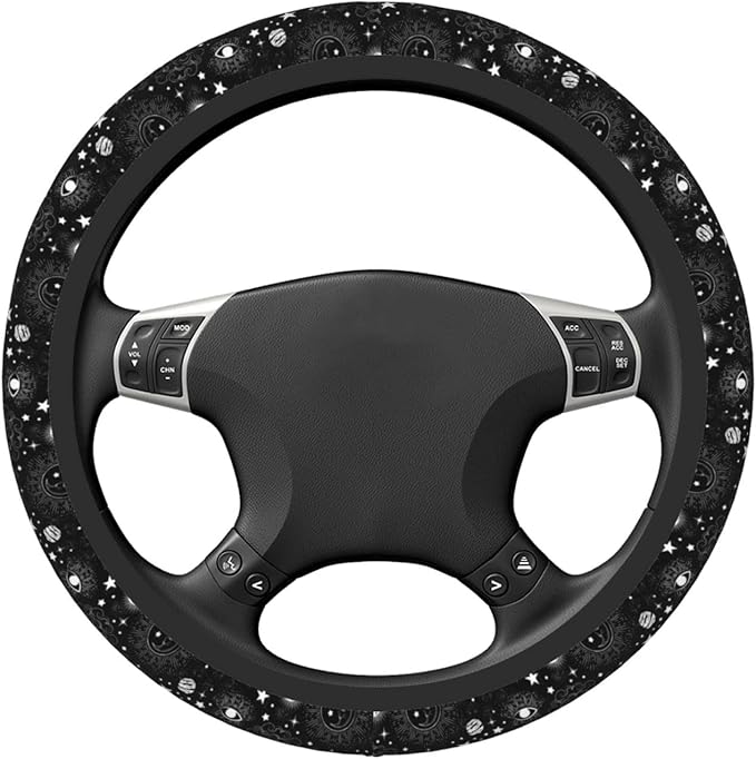 Black Space Galaxy Sun Auto Car Moon Steering Wheel Cover Universal 15 Inch Neoprene Interior Decor Protection Accessories