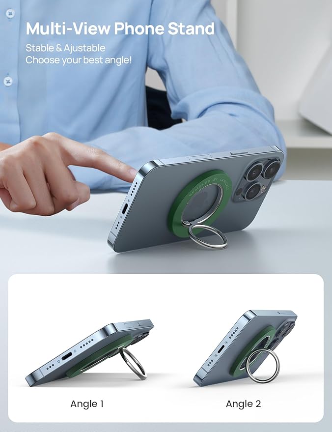 Lamicall Magnetic Phone Ring Grip Holder, [Upgraded Strong Magnet] Finger Ring Holder Stand, Mag Kickstand Accessories for iPhone 17 Pro Max, Dark Green