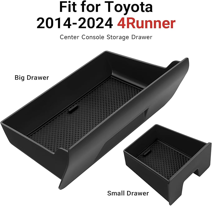 Hellet Center Console Organizer Storage Drawer Compatible with Toyota 2014-2020 2021 2022 2023 2024 4Runner Interior Accessories 2-piece Set Storage Box Insert Organizer Tray